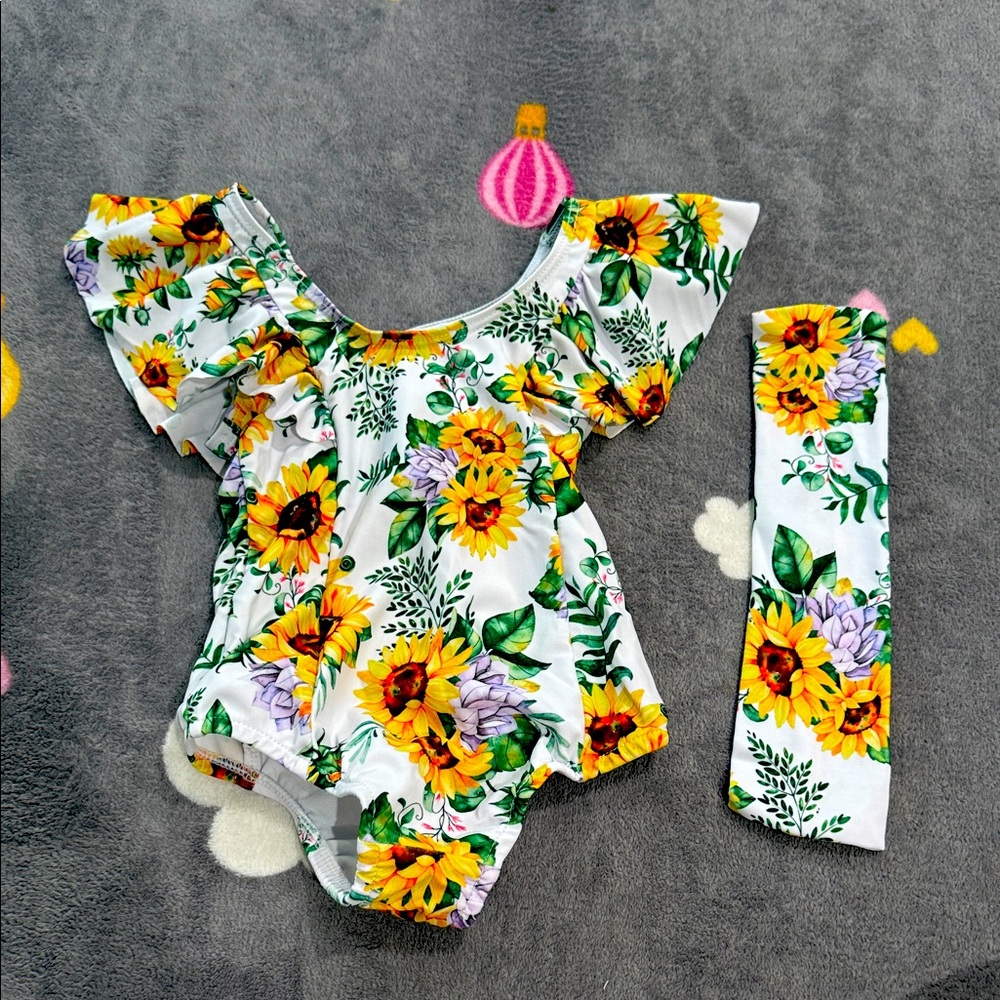 Floral Baby Romper with Headband